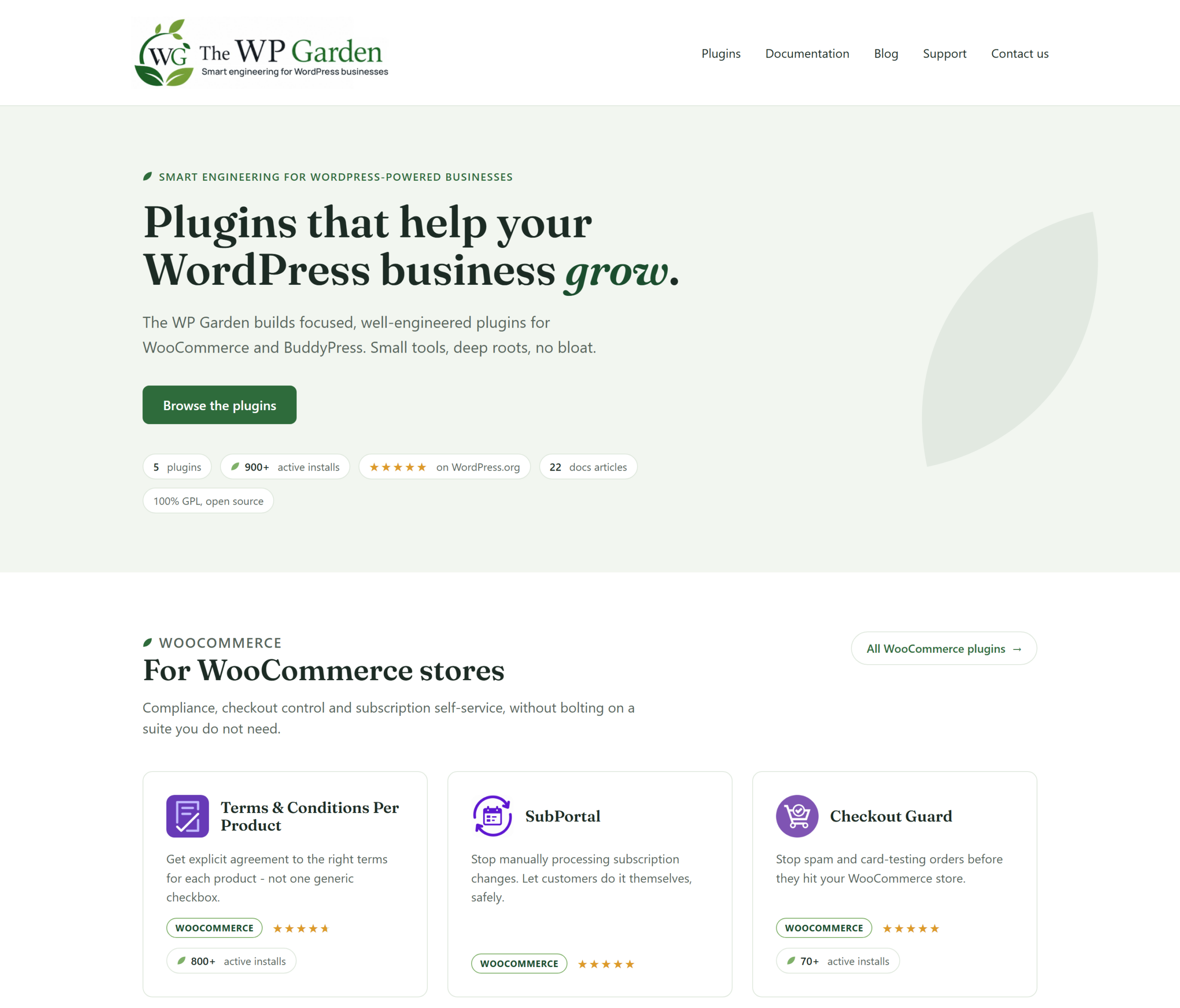 The WP Garden homepage